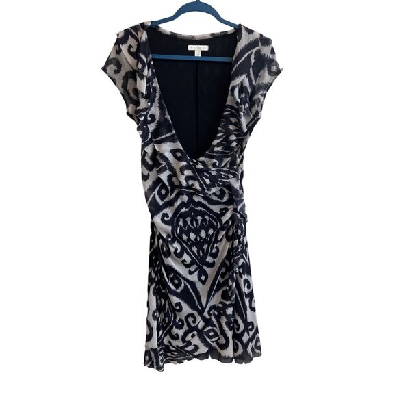 Anthropologie Weston Wear V-Neck Ruffle Dress Black & Gray Abstract Print Medium - Picture 6 of 9